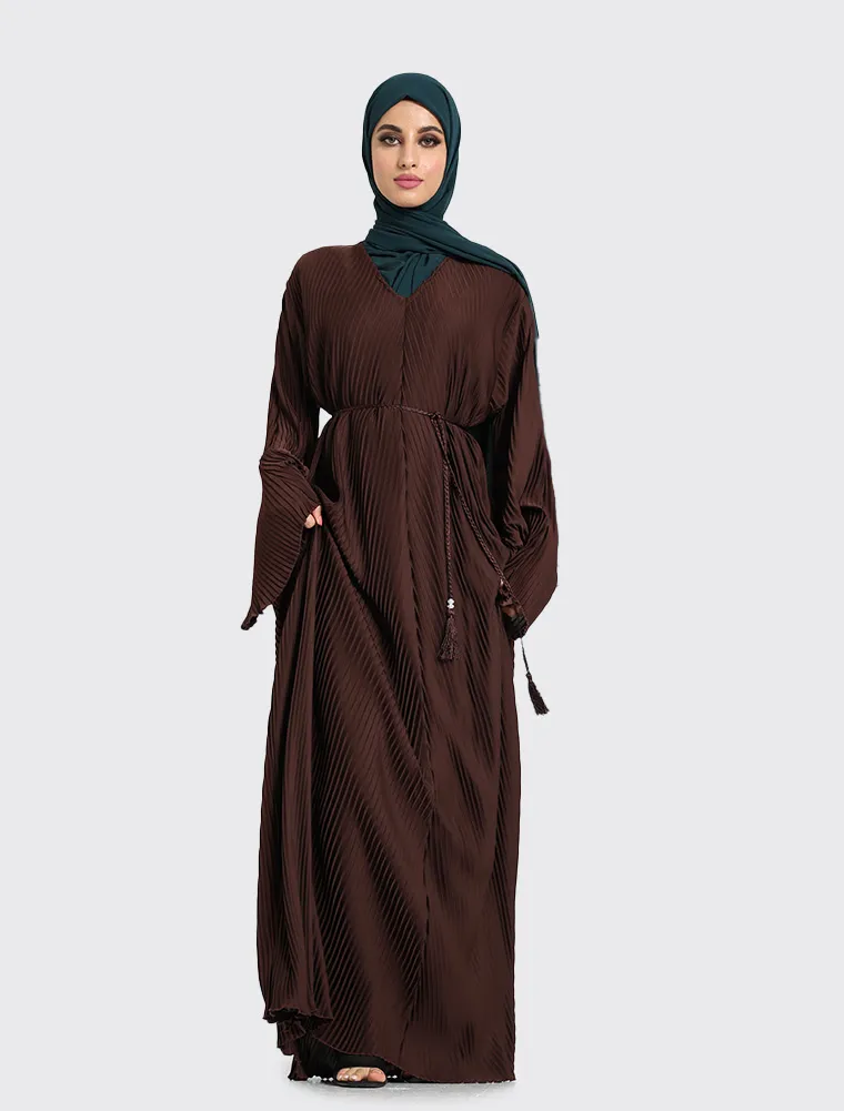 Chocolate Pleated Abaya